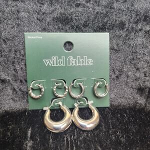 Target Wild Fable Trio Hoop Earring Set 3pc in Silver-Tone Nickel-Free Metal NWT